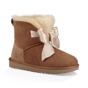 UGG | Shoes | Ugg Gita Bow Mini Suede Sheepskin Shearling Soft Brown Boots  | Poshmark